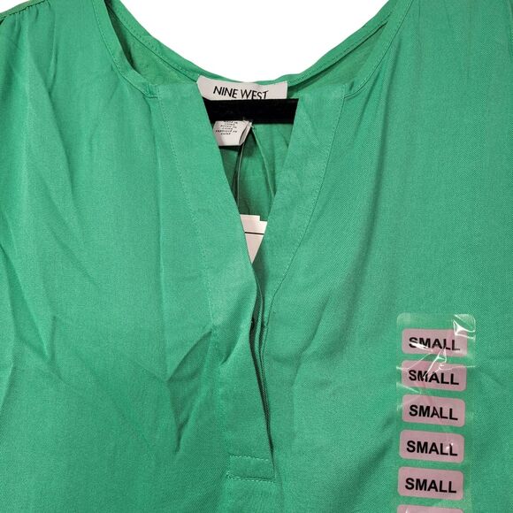 Nine West Women's Cap Sleeve V-Neck Fashion Top Green Spruce Small - Picture 3 of 10